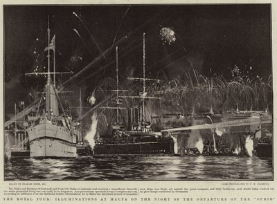 ロイヤルツアー、オフィール出発の夜のマルタのイルミネーション 作： Charles Edward Dixon